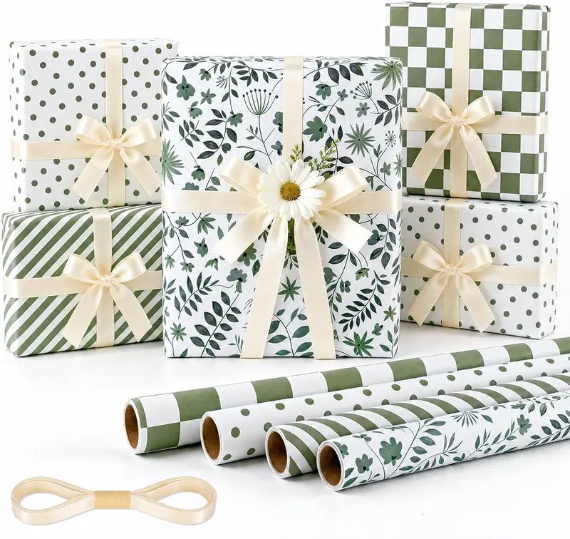 Bafeil Sage Green Wrapping Paper 4 Rolls in Sage