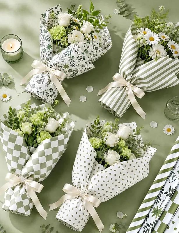 Bafeil Sage Green Wrapping Paper 4 Rolls – Helpful grid lines on reverse
