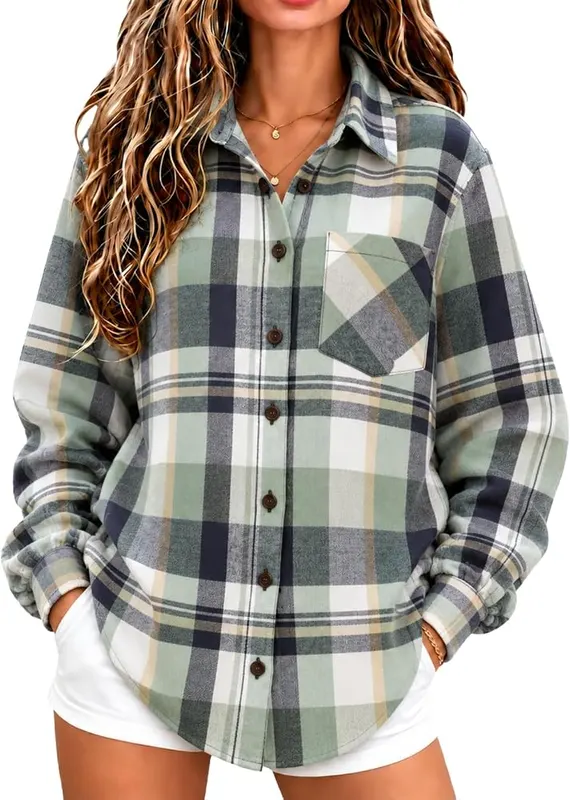 Bakgeerle Plaid Long Sleeve Fitted Tops in A#013-light Green