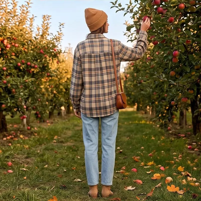 Bakgeerle Plaid Long Sleeve Fitted Tops – product photo 7 of 8
