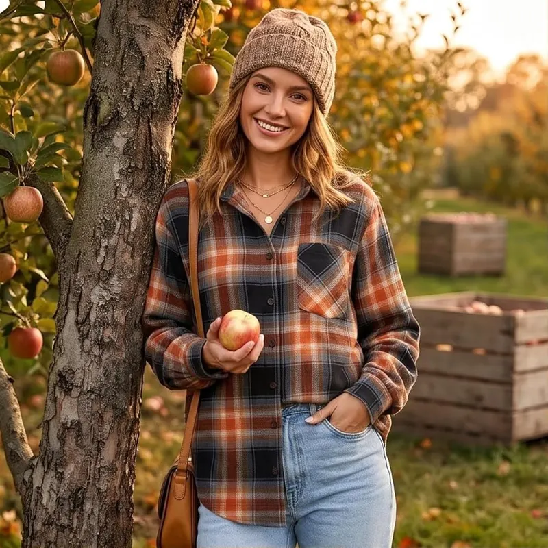 Bakgeerle Plaid Long Sleeve Womens Tops Button – Cross-Season Wardrobe Piece：Matches tank tops, jeans and shorts
