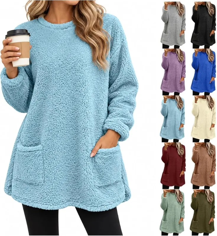 BAOQIN Long Sweaters in Blue-5