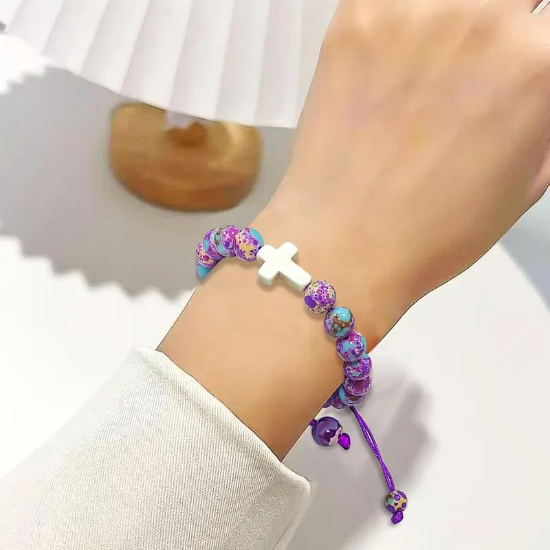 BAOXUE Easter Basket Stuffers – Cross charm beaded bracelet