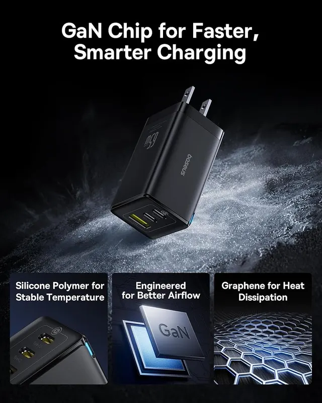 Baseus 2 Pack 65W USB C Charger – Finished in classic black