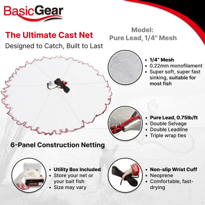 BasicGear® Cast Net – BEST VALUE AND HIGHEST QUALITY MATERIALS】This cast net