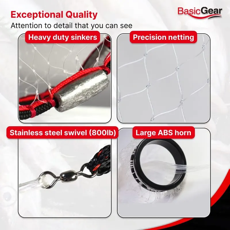 BasicGear® Cast Net – FREE REPAIR KIT & STORAGE BOX】Usage instructions, repair