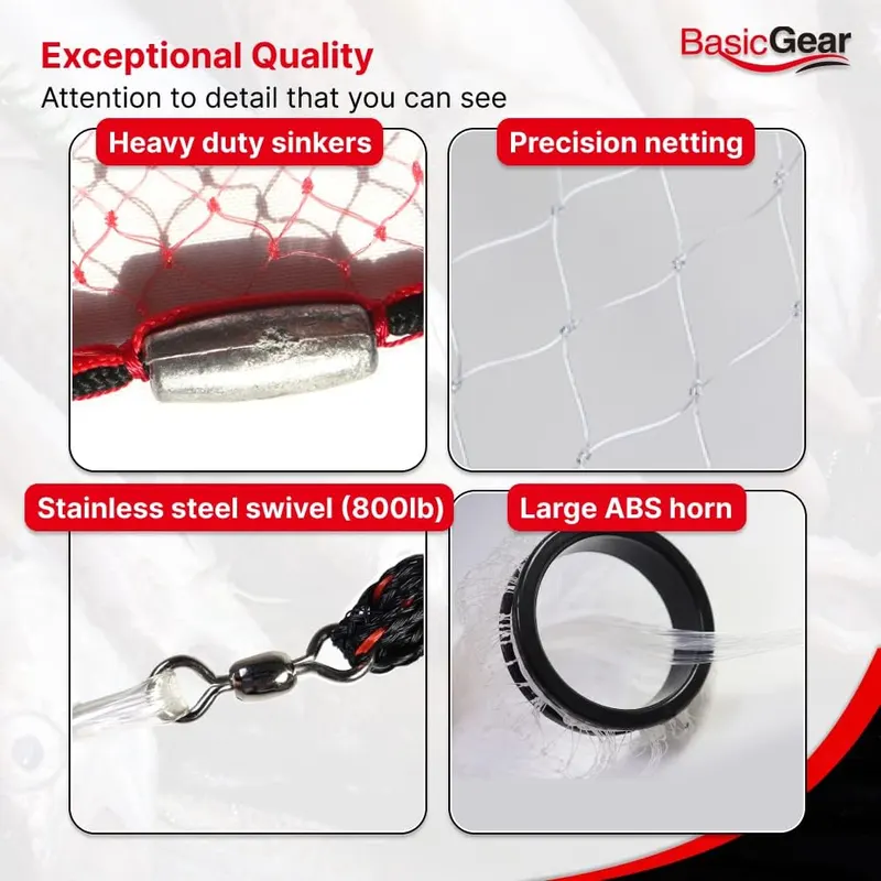 BasicGear® Cast Net – Real lead sinker weights