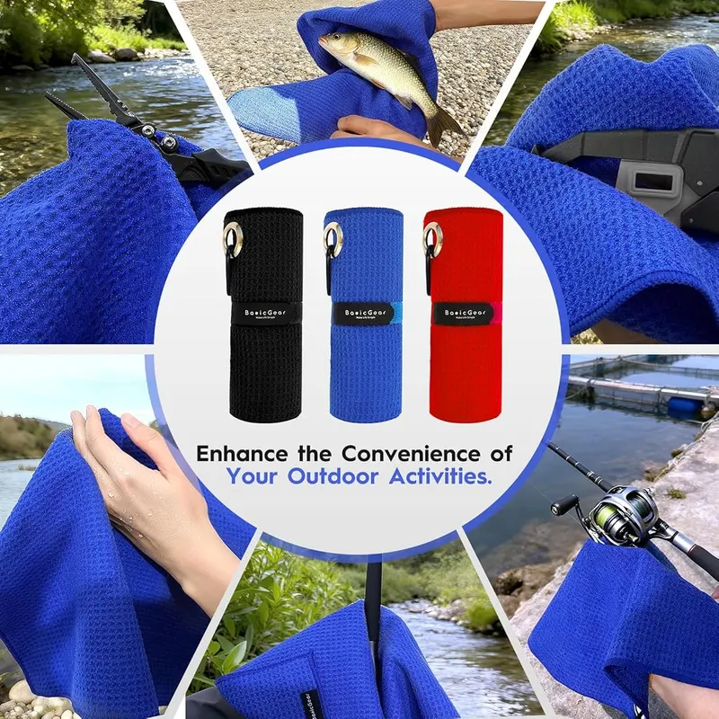 BasicGear® Fishing Towel – Sturdy carabiner clip attachment