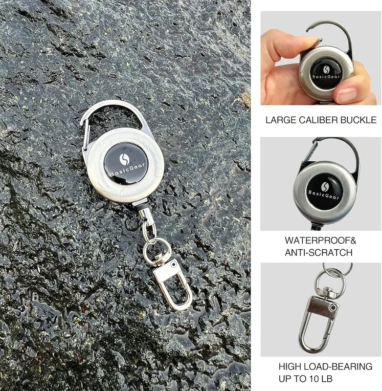 BasicGear® Zinger Retractable Keychain – Twenty four inch smooth nylon cord