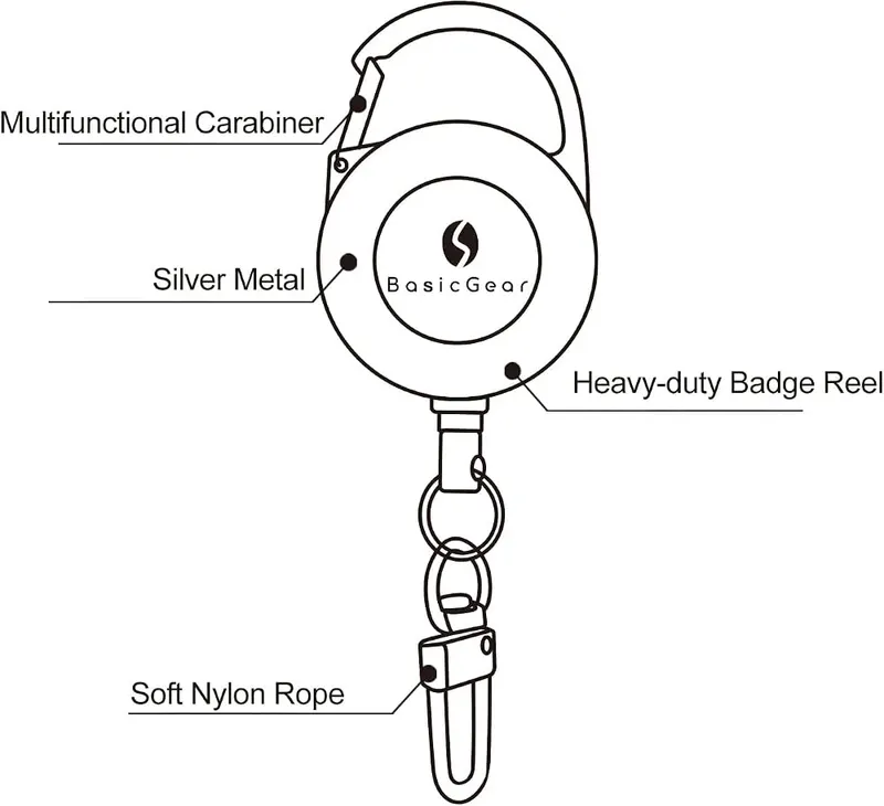 BasicGear® Zinger Retractable Keychain – Strong four to five ounce load capacity