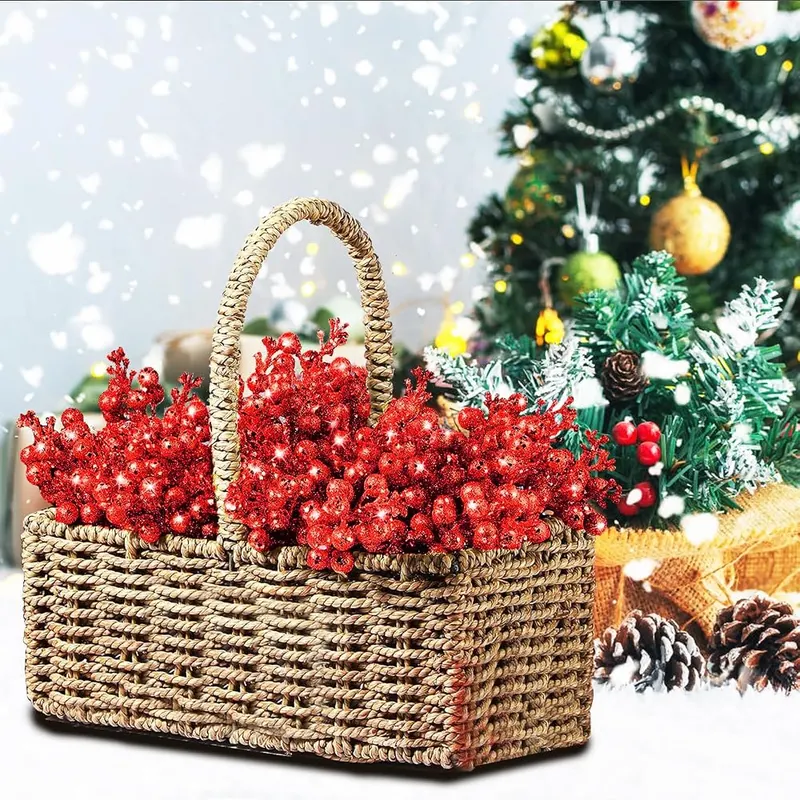 BBita 50Pack Christmas Glitter Berries Stems Red – Classic bright red festive color
