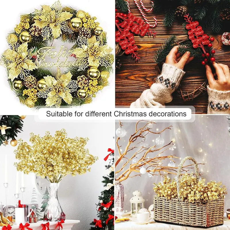 BBita 50Pack Christmas Glitter Berries Stems Red – Eight and three tenths inch length