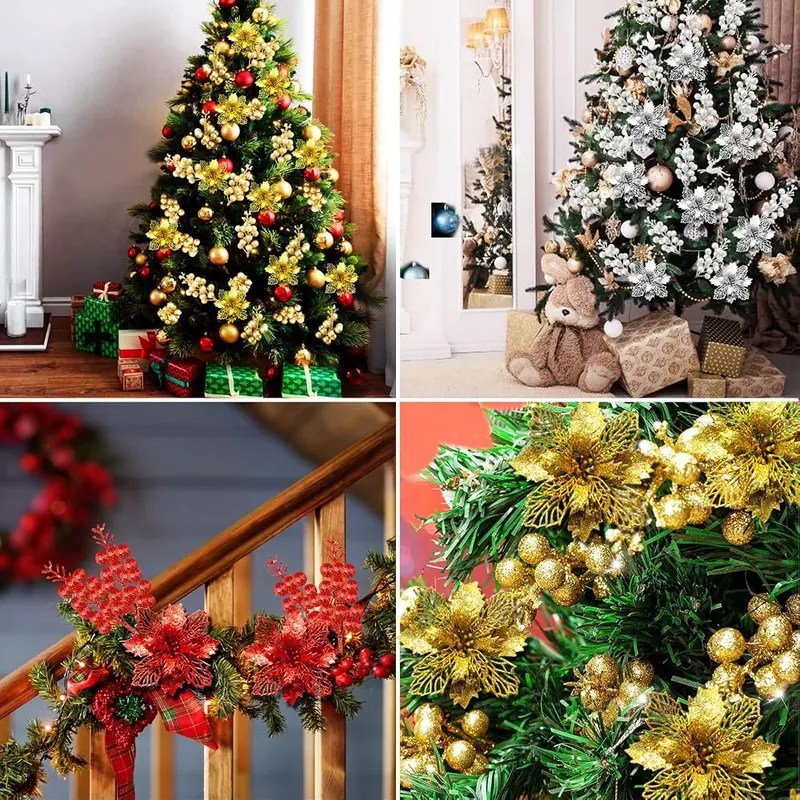 BBita 50Pack Christmas Glitter Berries Stems Red – Glitter coated plastic and wire