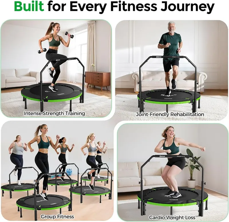 BCAN SP3 40/48″ Exercise Rebounder Trampoline – 48-inch size with green U-handle