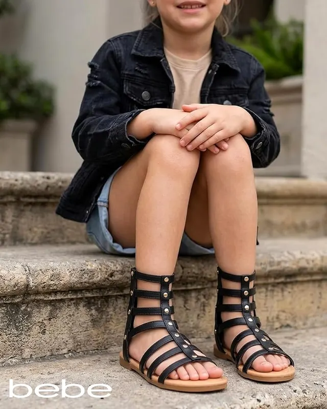 bebe Toddler Girls Sandals Leather Open Toe – Girls Leather Sandals Soft Cushioning