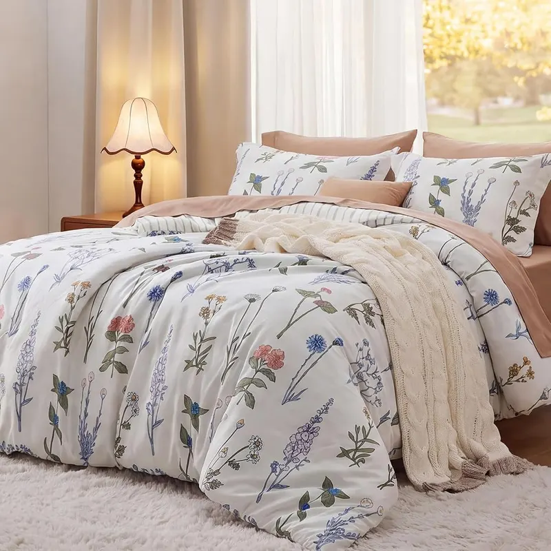 Bedsure Floral Twin Comforter Set in 01 - Coconut White