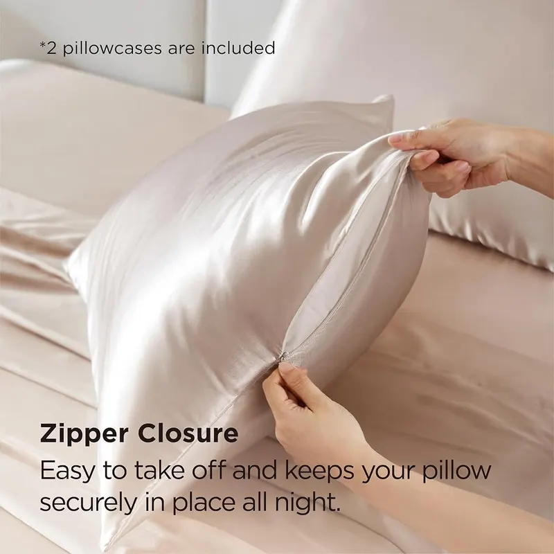 Bedsure Satin Pillowcase 01 – Beige – Zipper – Sturdy Zippered