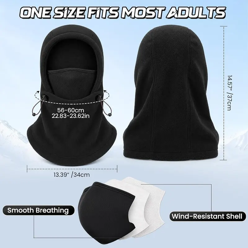 Beehow Balaclava Ski Mask – Four-way stretch black fleece