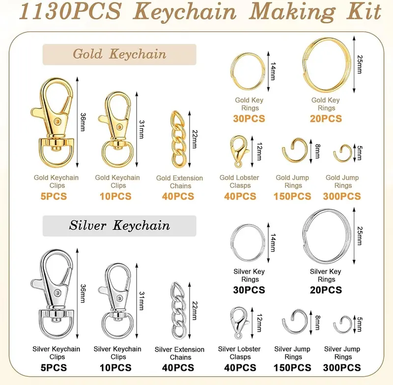 BESARME 1130PCS Keychain Making Kit Jump Rings – 1130 piece keychain making kit