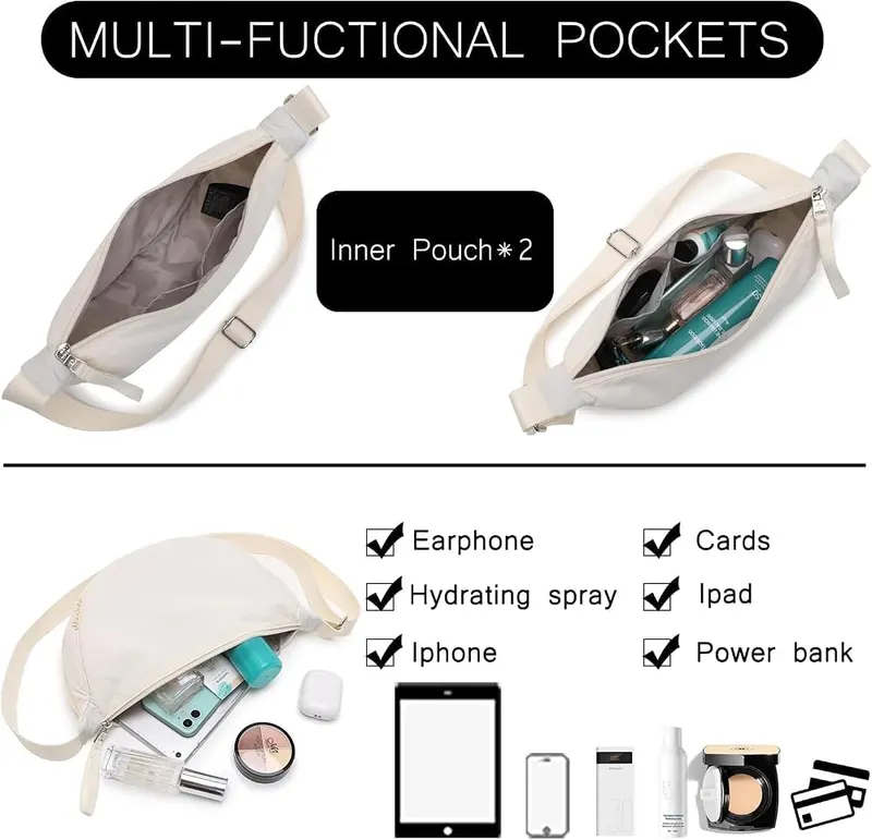 BESMART Small Nylon Crescent Crossbody Bag – Large Capacity and Multiple Pockets】The crescent sling bags