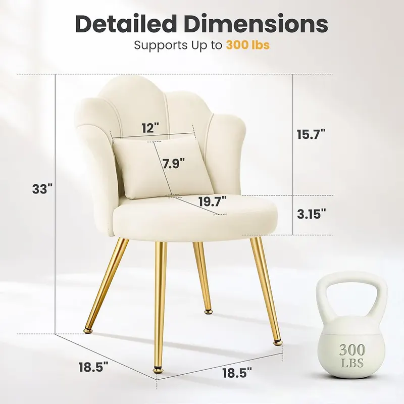 BestGlory Petal Makeup Vanity Chair Beige – Elegant Aesthetics with Lumbar Pillow