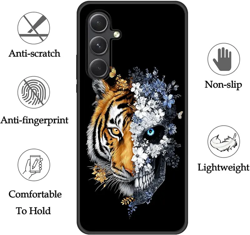 BFUKVOU for Galaxy A17 5G Case Tiger and Skull Floral Art – product photo 5 of 7