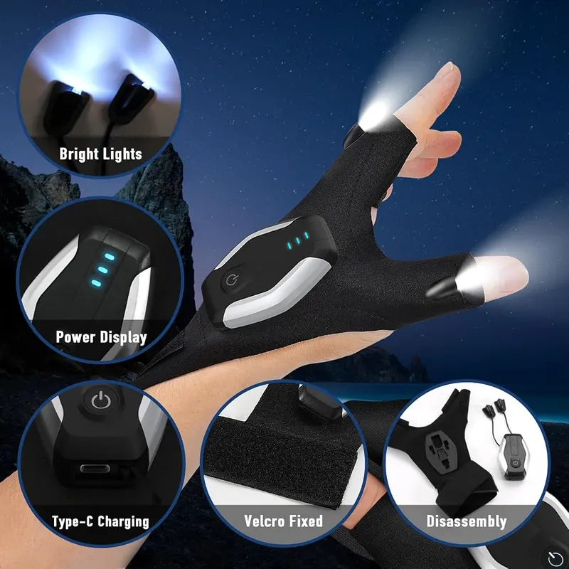 BIIB Stocking Stuffers Rechargeable Type – LED flashlight gloves for hands-free light