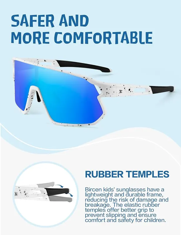 BIRCEN Kids Baseball Sunglasses – Soft rubber coated temples