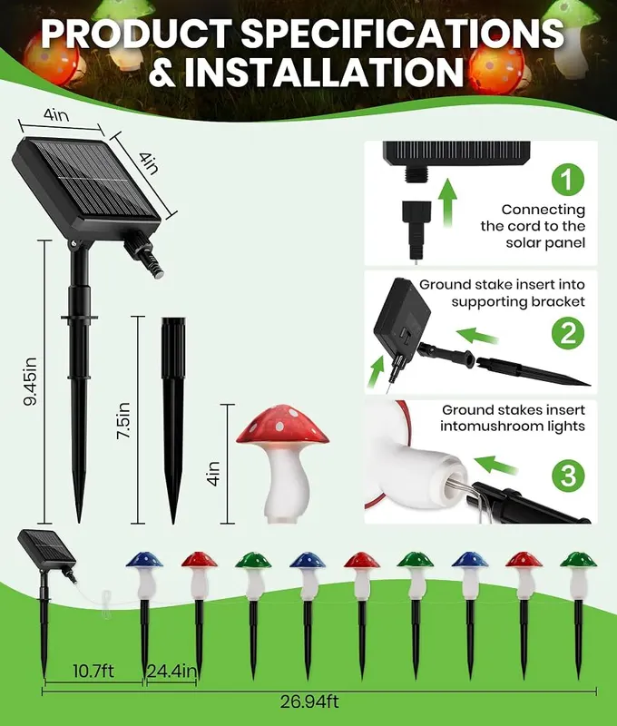 BITPOTT Mushroom Solar Lights Outdoor – product photo 6 of 6
