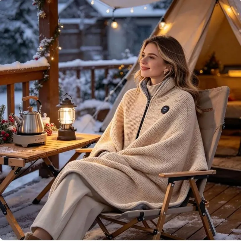 BJUTIR Heated Shawl Wraps A00 Beige – polo collar necAdjustable warmth for daily comfort