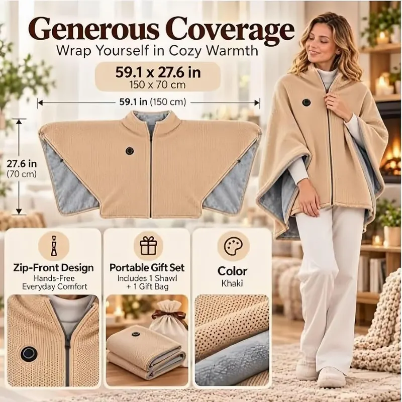 BJUTIR Heated Shawl Wraps A00 Beige – Hands-free zip-front comfort