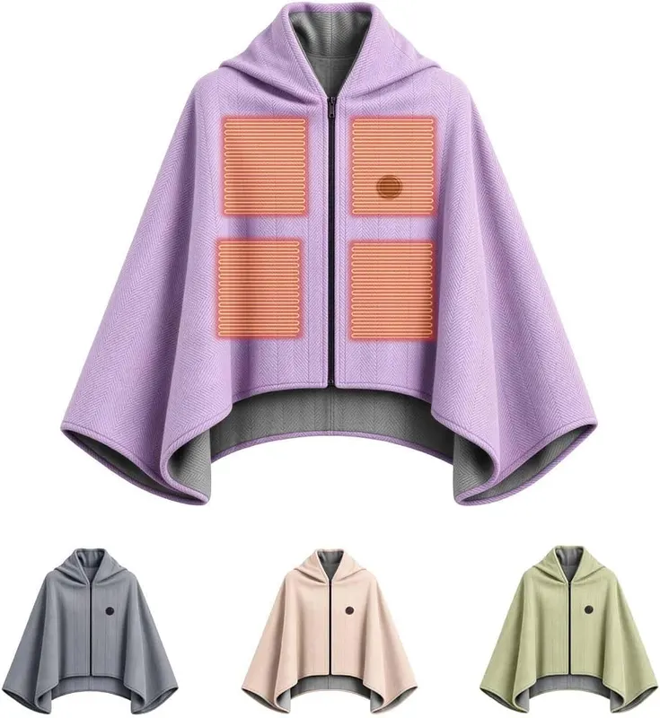 BJUTIR Heated Shawl Wraps A01 Beige – polo collar necAdjustable warmth for daily comfort