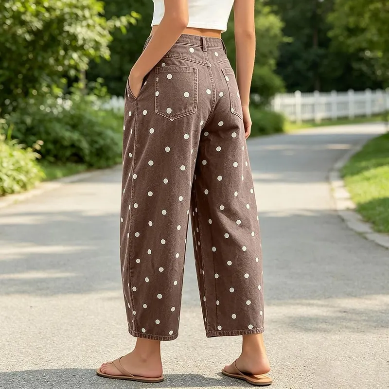BJUTIR Polka Dot Jeans Womens High Waisted – Relaxed barrel wide leg cut