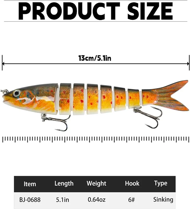 BJYJ 3 Pack 5.1″ Glide Baits – Eight-segment glide bait body