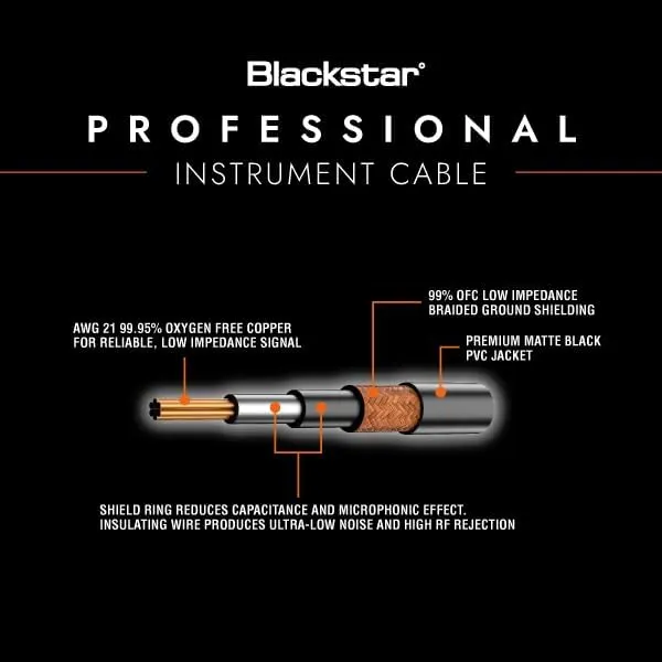 Blackstar 10ft) Pro Series Instrument Cable Straight – 99% Braided copper shielding for optimum signal transfer