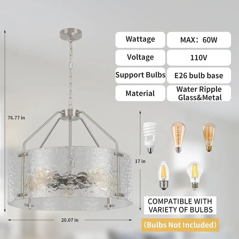 Blhxian Glass Drum Chandelier – E26 Bulb Base