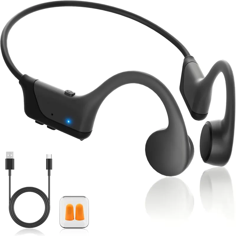 Blrakx New Waterproof Open-Ear Bone Conduction Headphones Black-Grey in Black-Grey