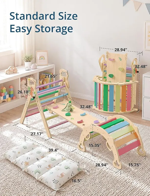 BlueWood Pikler Triangle Set – Dinosaur print and egg blocks