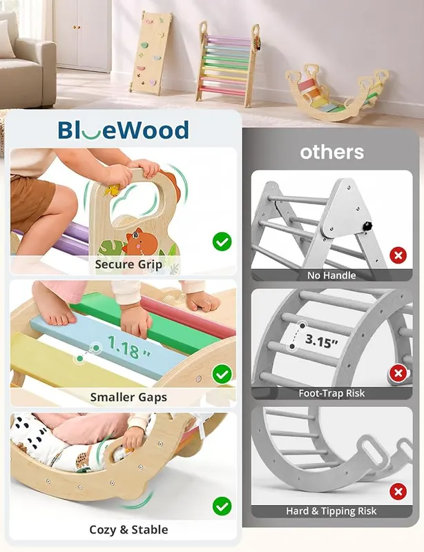 BlueWood Pikler Triangle Set – Cotton cushion included