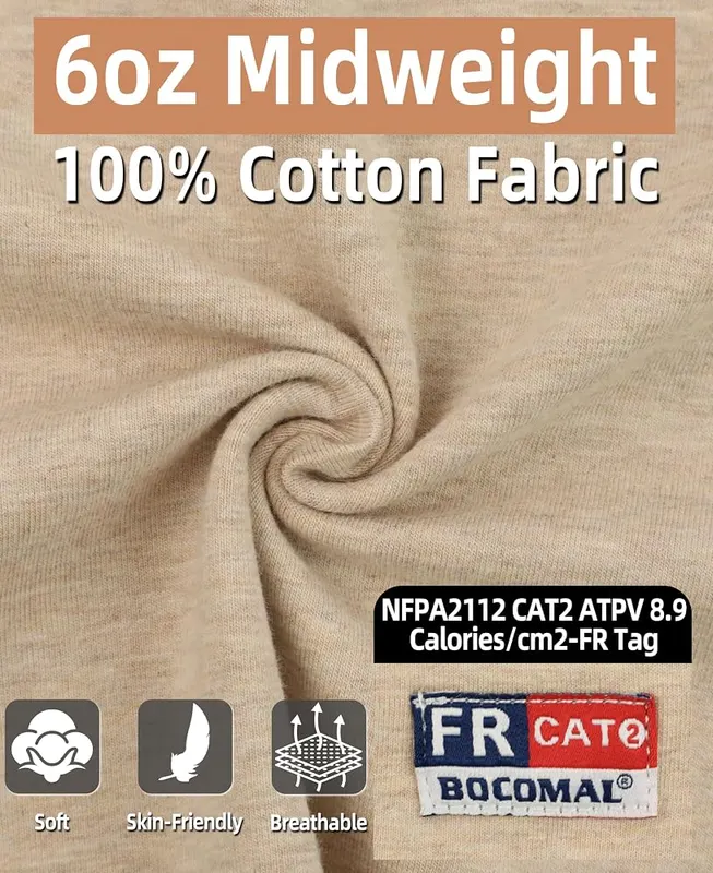 BOCOMAL FR Shirts CAT2 – SAFETY PROTECTION:Built for hazardous work environments,this FR henley
