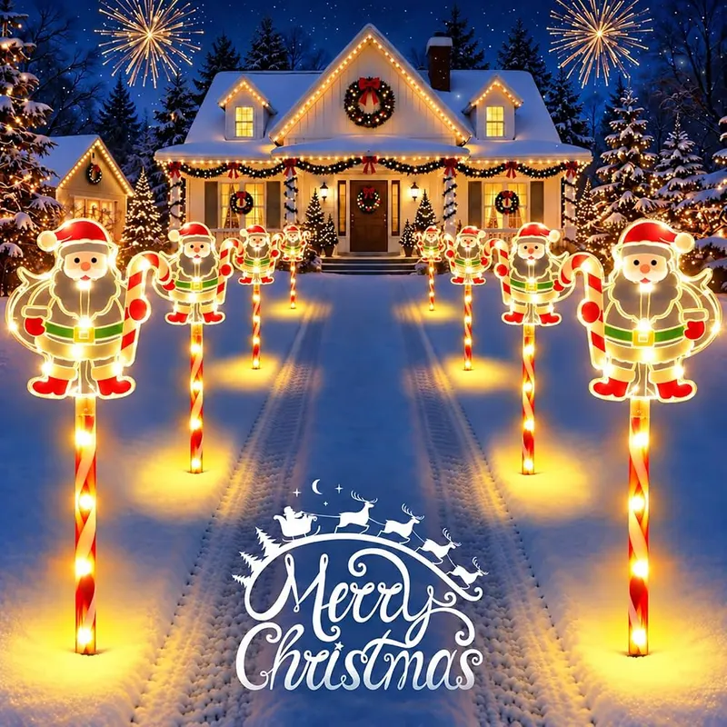 BONLION Solar Christmas Santa Pathway Lights Outdoor in Warm White-b