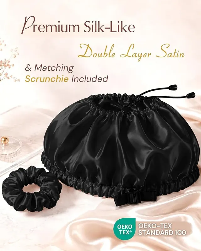 BONNET QUEEN Adjustable Double Layer Silk Like – Includes matching hair scrunchie