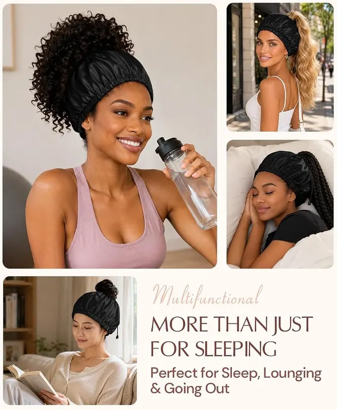 BONNET QUEEN Adjustable Double Layer Silk Like – Designed for overnight hair care
