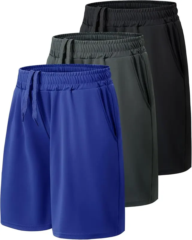 BOOJO 3 Pack Athletic Basketball Boys Shorts E-black/Dack Grey/Navy Blue in E-black/Dack Grey/Navy Blue