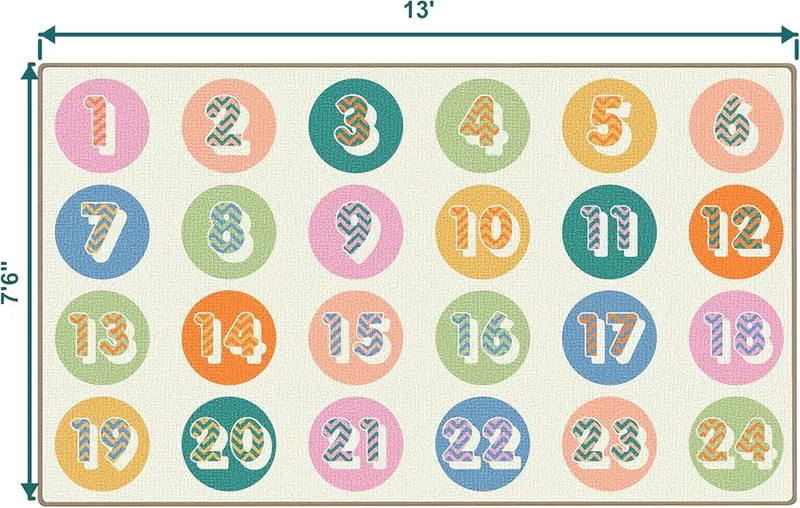 Booooom Jackson Pastel Number Seating Classroom Rug – Large seven feet six inch by thirteen foot size