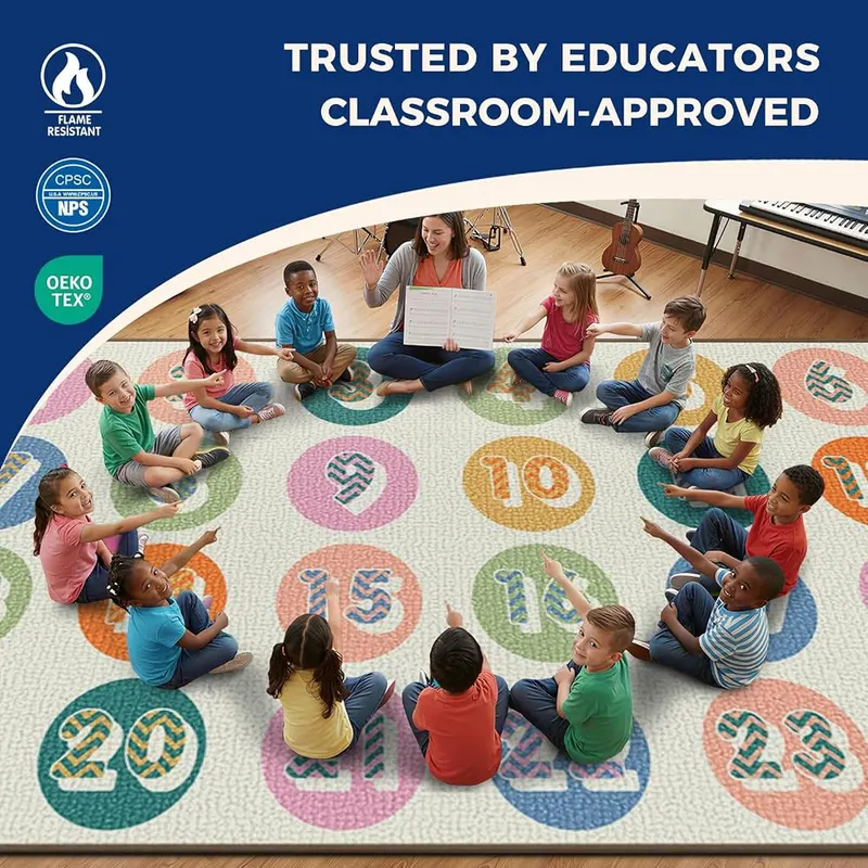 Booooom Jackson Pastel Number Seating Classroom Rug – Designed for kids room seating and classroom decor