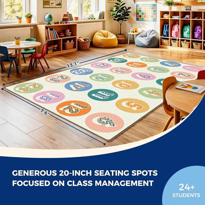 Booooom Jackson Pastel Number Seating Classroom Rug – Pastel colored numbered seating spots for children