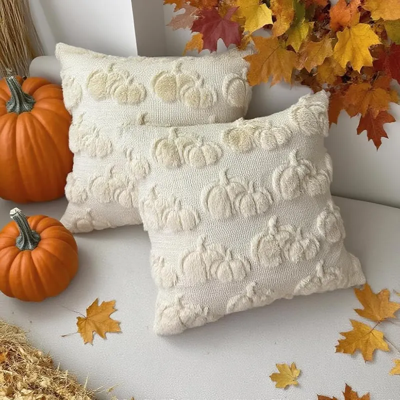 Booque Valley Fall Decorative Pillow Covers Set Beige – SIZE AND COLOR：2 pack cream beige decorative pillow