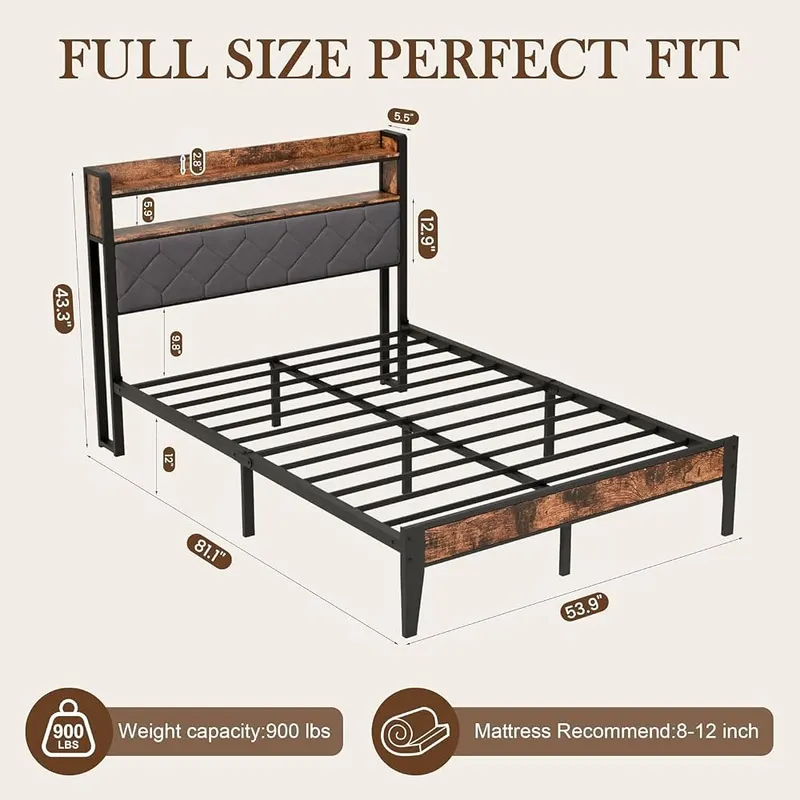 BOVONO Full Bed Frame – Full size grey bed frame