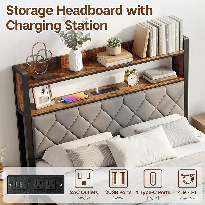 BOVONO Full Bed Frame – Built-in charging station